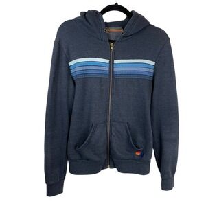 Avi­a­tor Na­tion 5-Stripe Full Zip Hood­ie Sweatshirt Charcoal Blue Size S